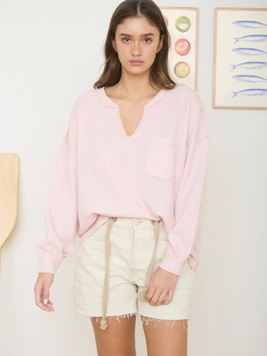 Split Neck Long Sleeve Top