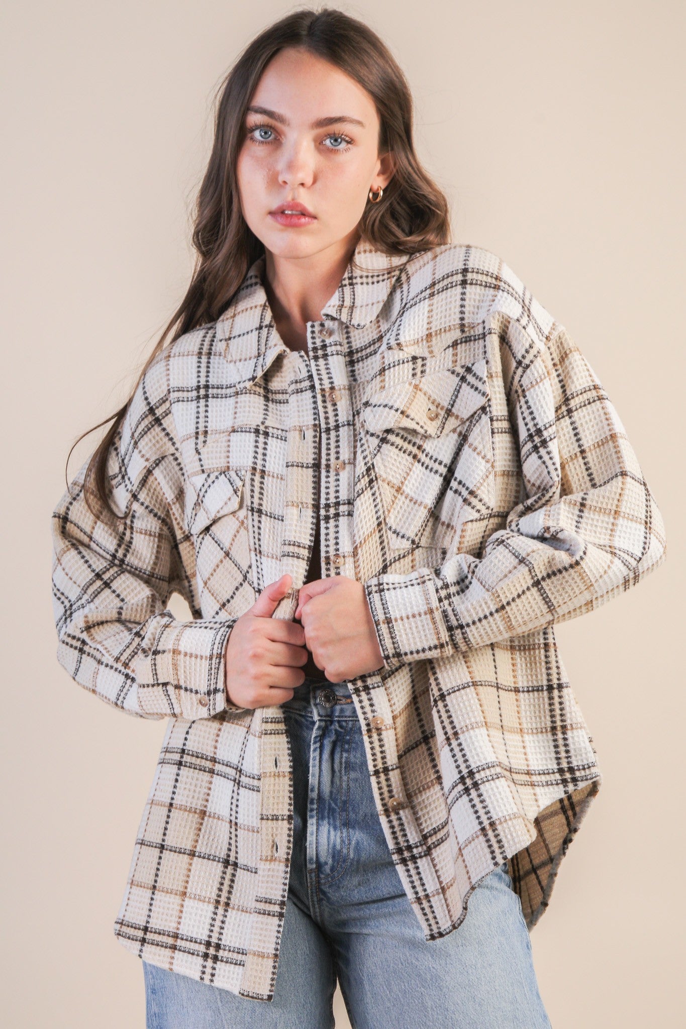 Oversized Checkered Flannel Jacket