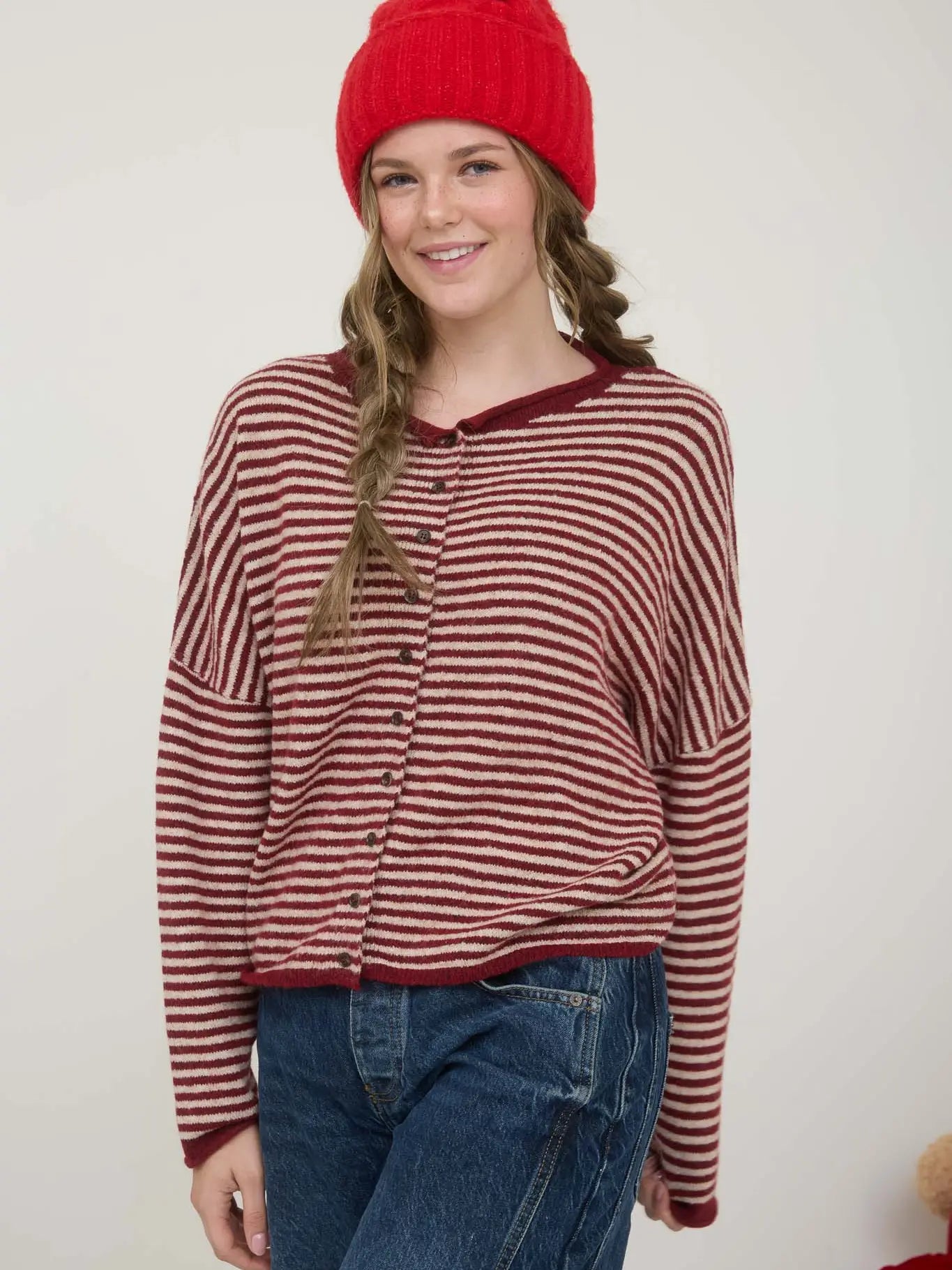 Stripe Button Knit Cardigan