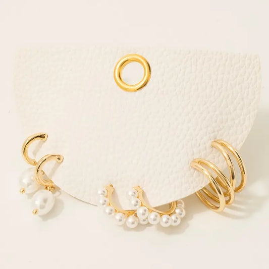 Mixed Pearl and Charm Hoop Set