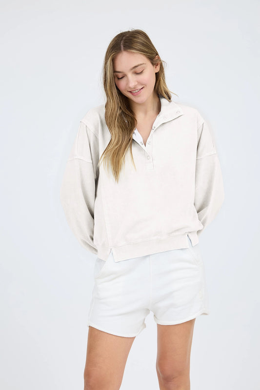 Washed Snap Button Pullover