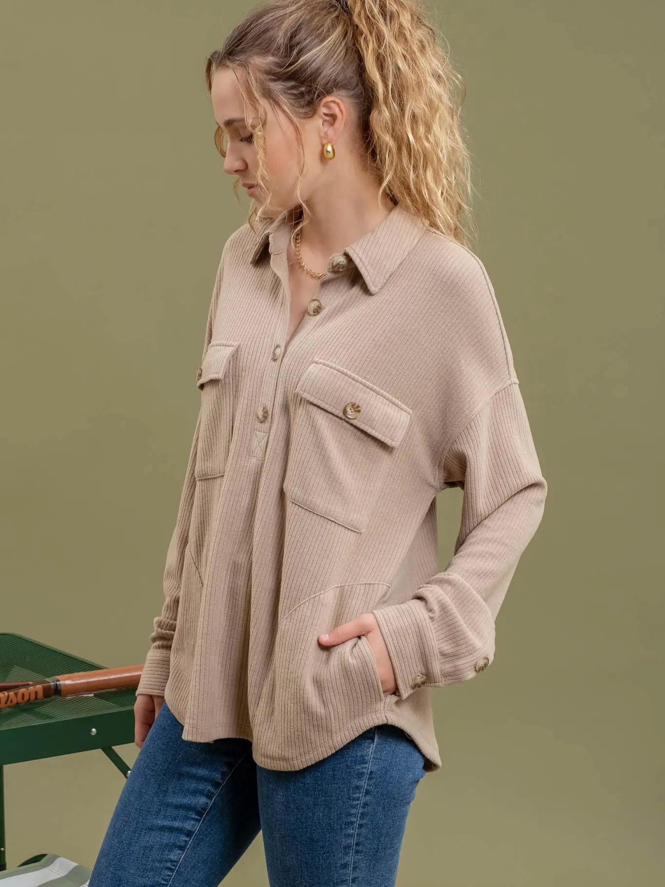 Half Button Side Pocket Top