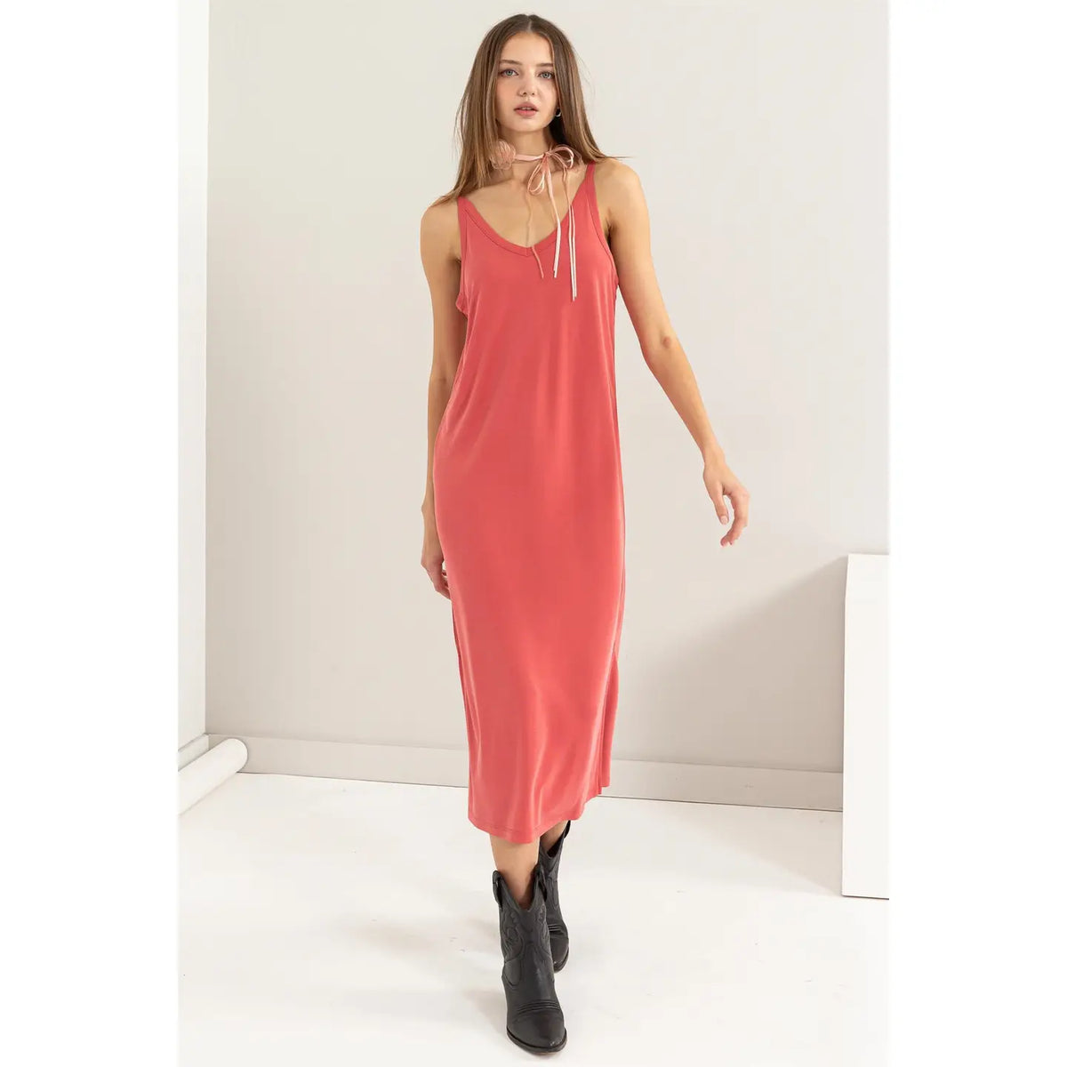 Soft V Neck Midi Dress