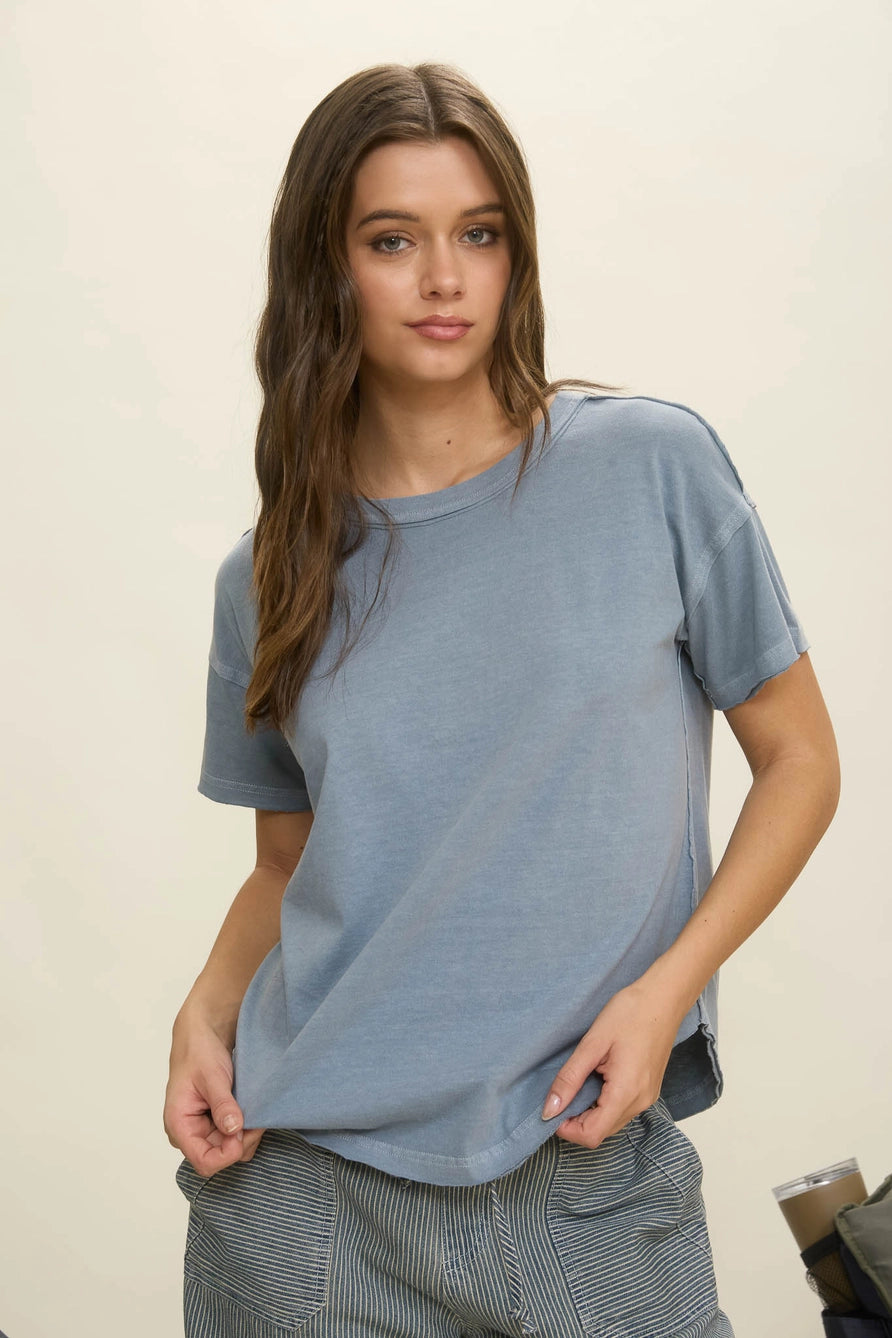 Exposed Seam Short Sleeve Top
