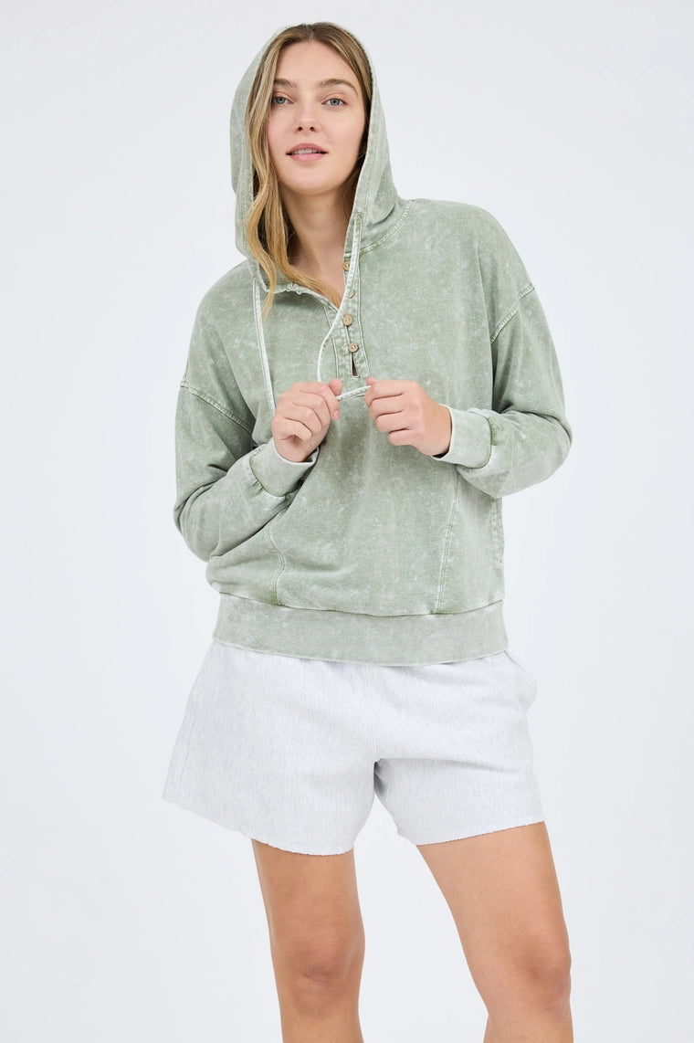 Hooded Henley Top-Olive