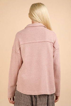 Textured Collared Henley Sweater-Blush