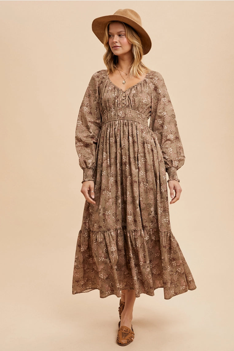 Raglan Sleeve Floral Button Maxi