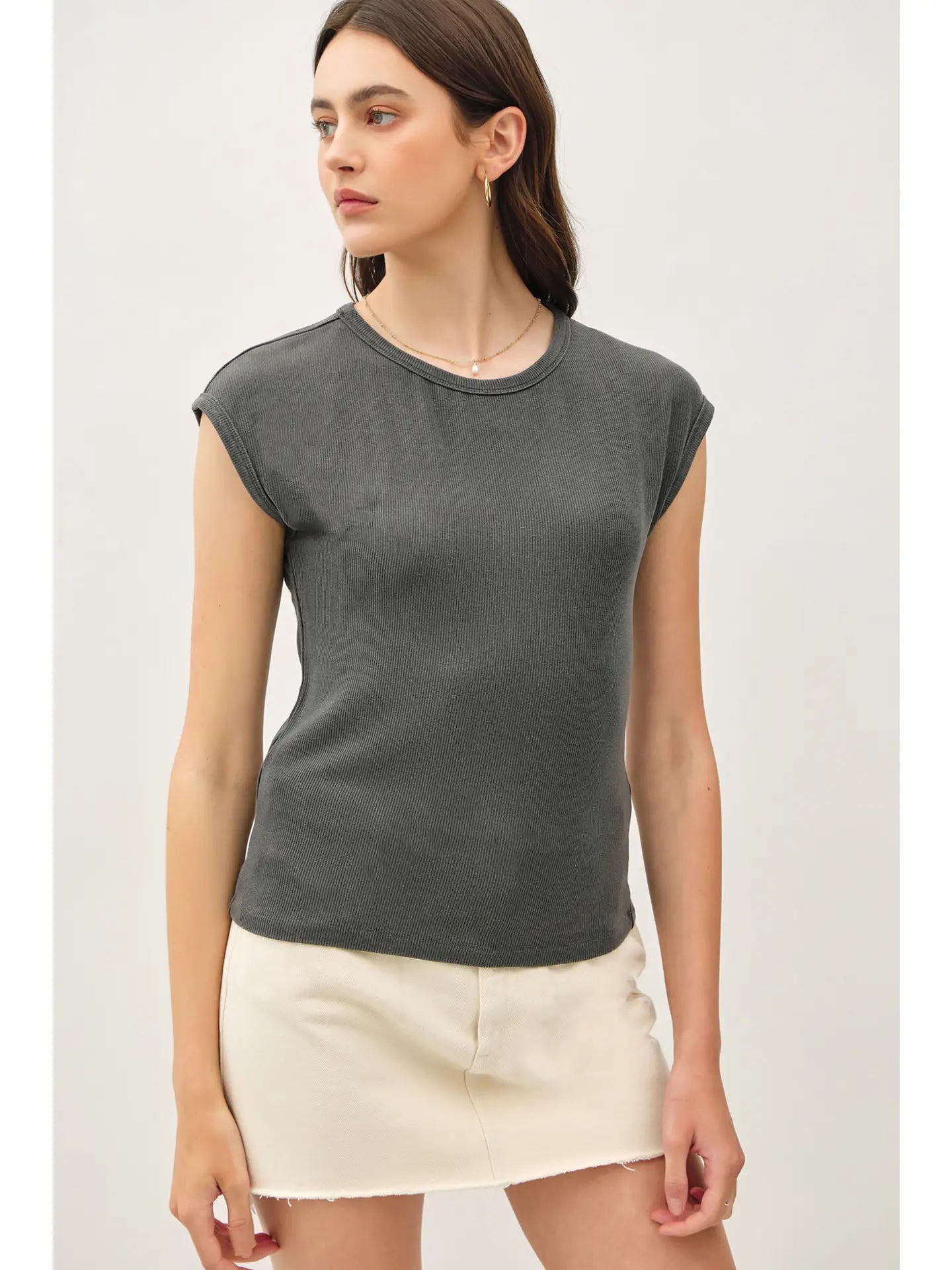 Ribbed Cap Sleeve T-Shirt