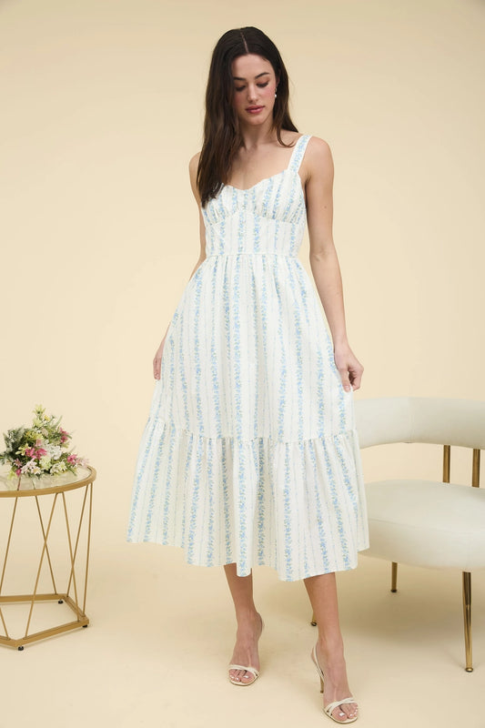 Floral Stripe Button Detail Maxi Dress