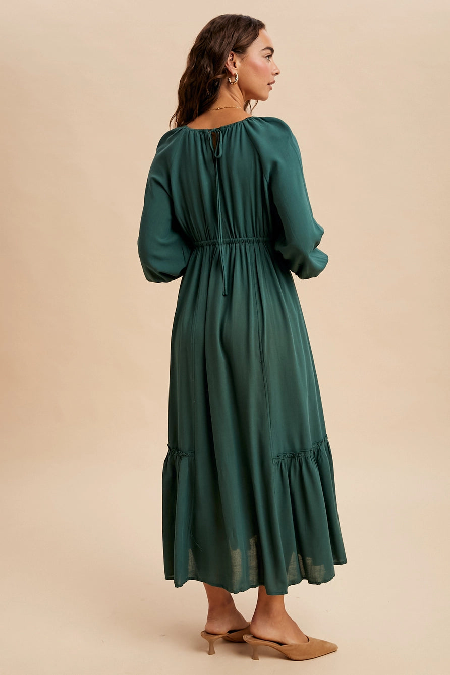 Gathered Long Sleeve Maxi Dress