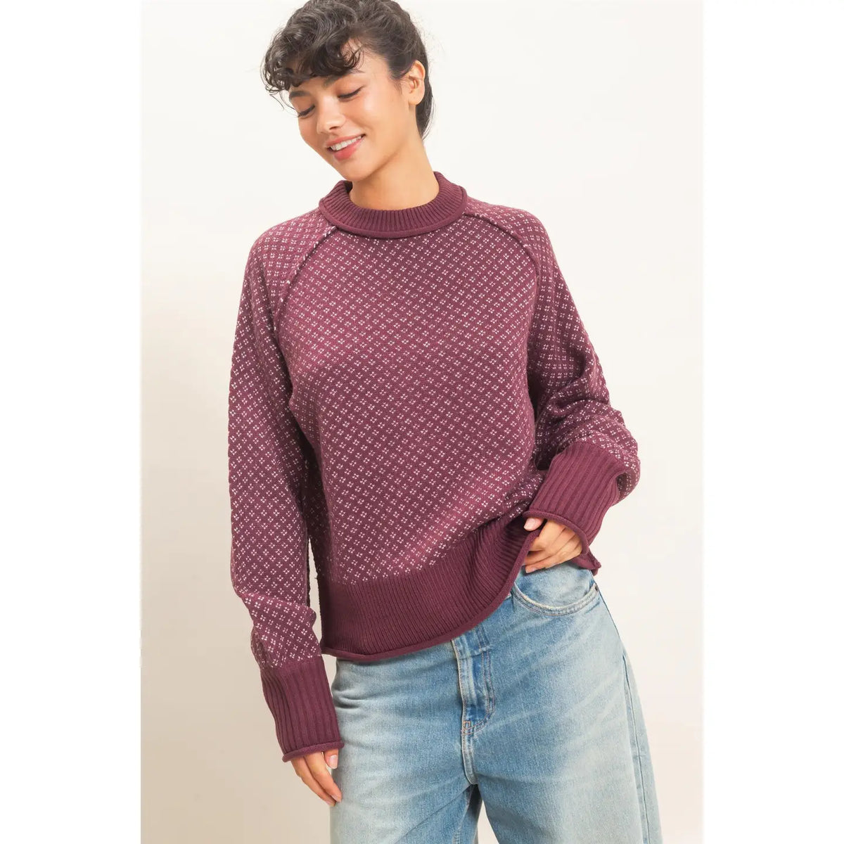 Patterned Mock Neck Sweater