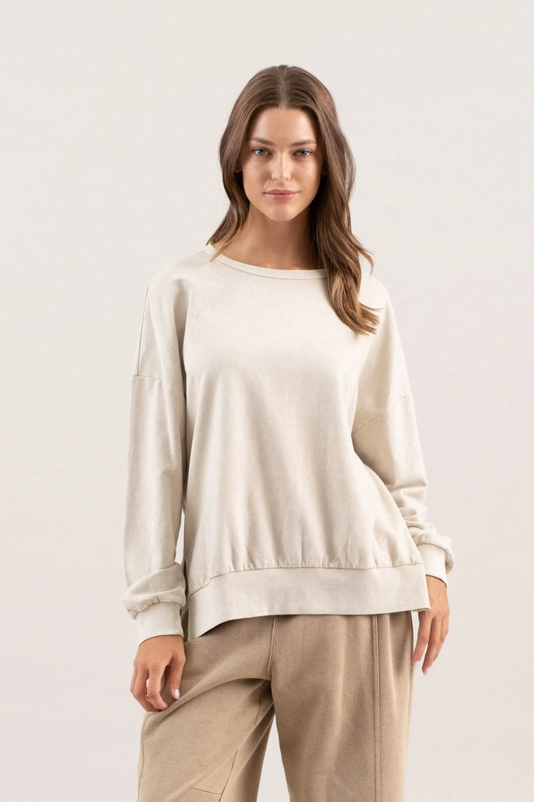 Crewneck Long Sleeve Top-Oatmeal