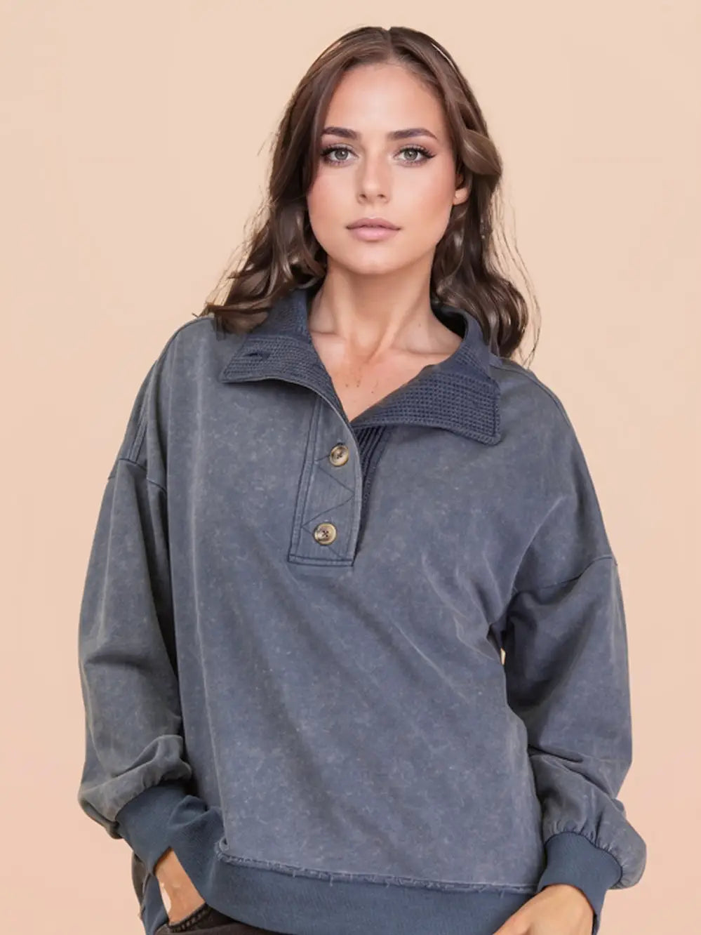Mock Neck Mineral Washed Top