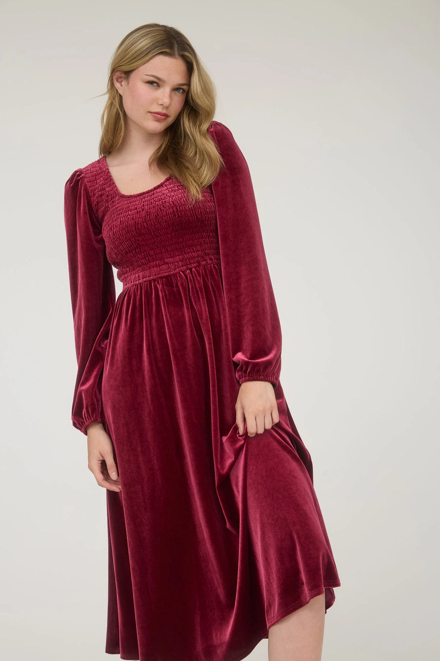 Velvet Long Sleeve Midi Dress