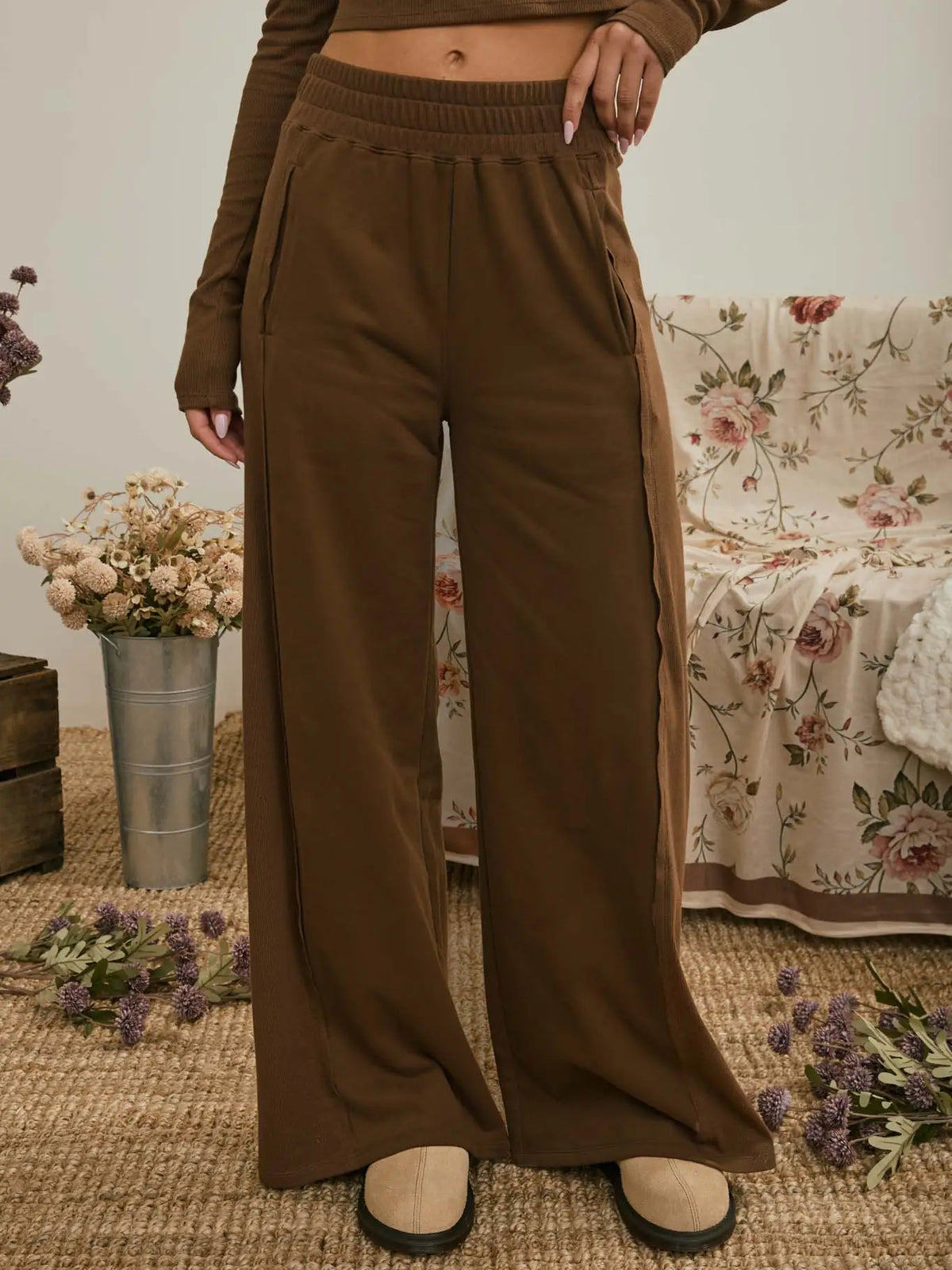 Elastic Waist Side Panel Pants