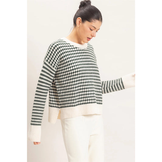 Mixed Pattern Long Sleeve Sweater