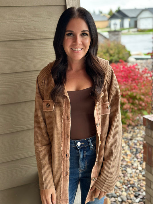 Camel Ribbed Knit Jacket