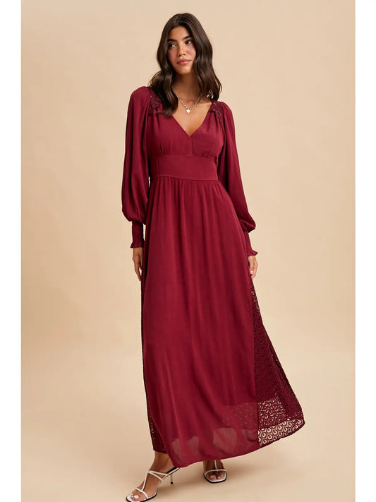 Lace Panel V Neck Maxi Dress