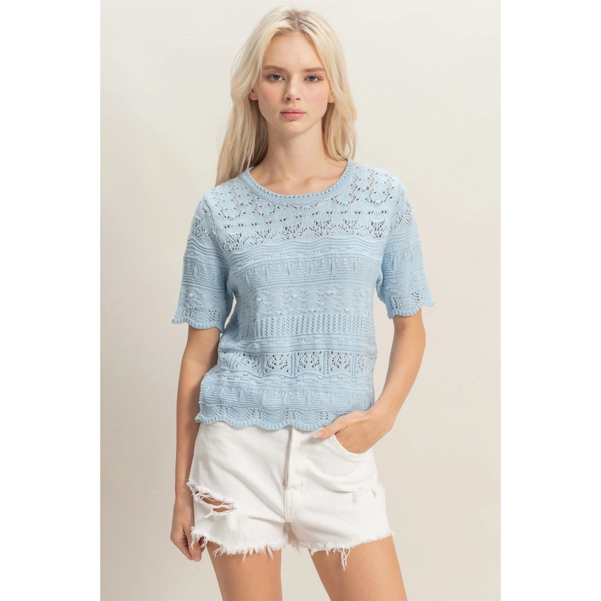 Textured Pointelle Knit Top