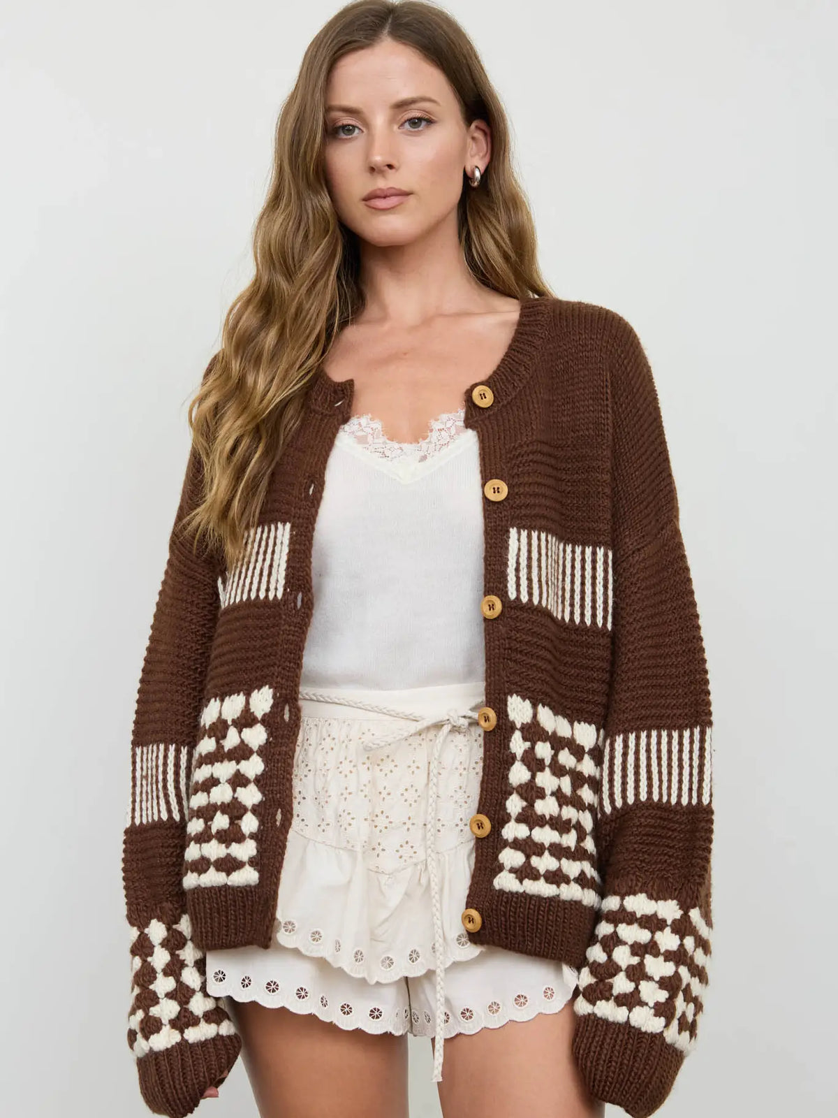 Contrast Stripe Pattern Cardigan