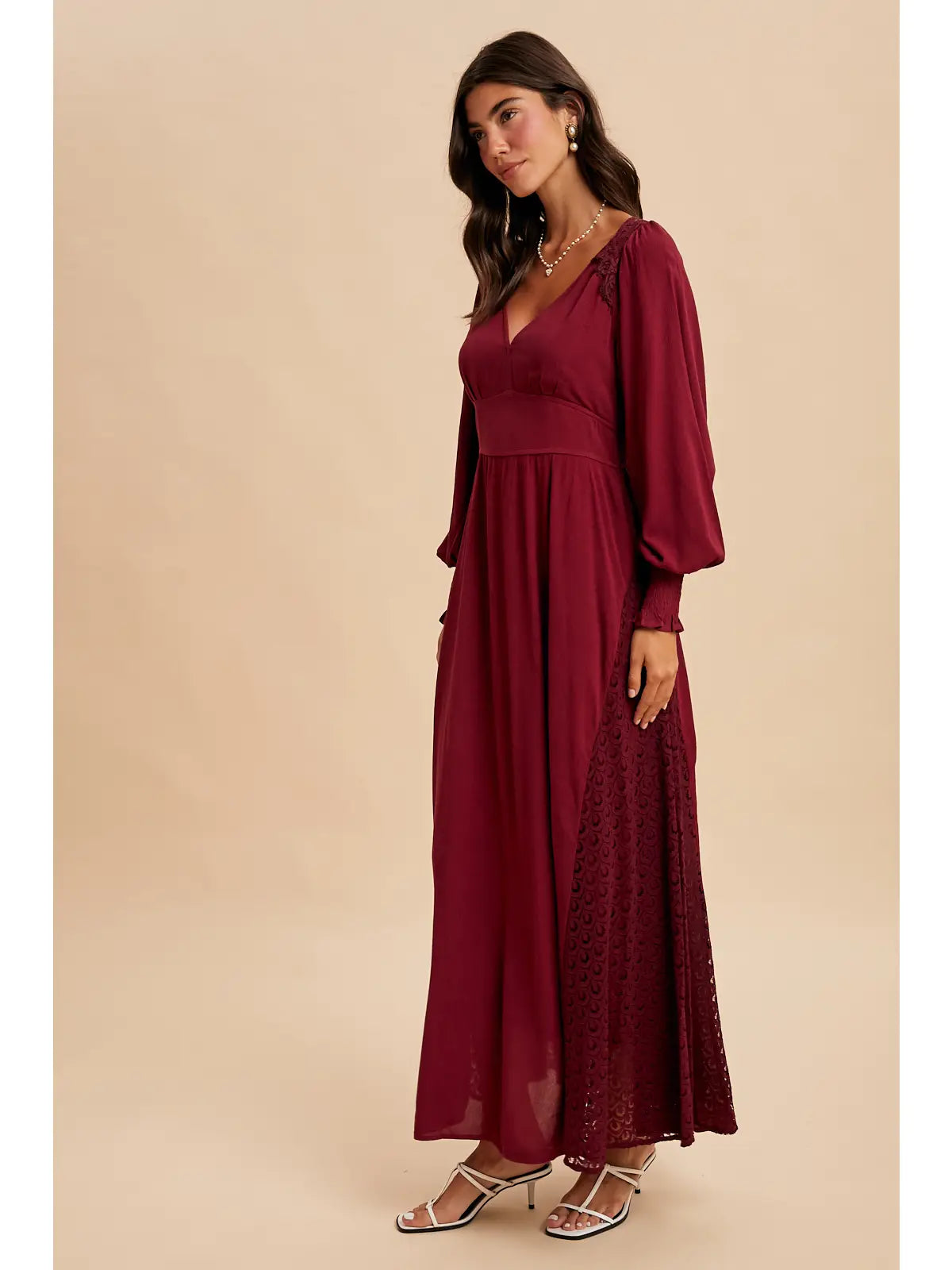 Lace Panel V Neck Maxi Dress