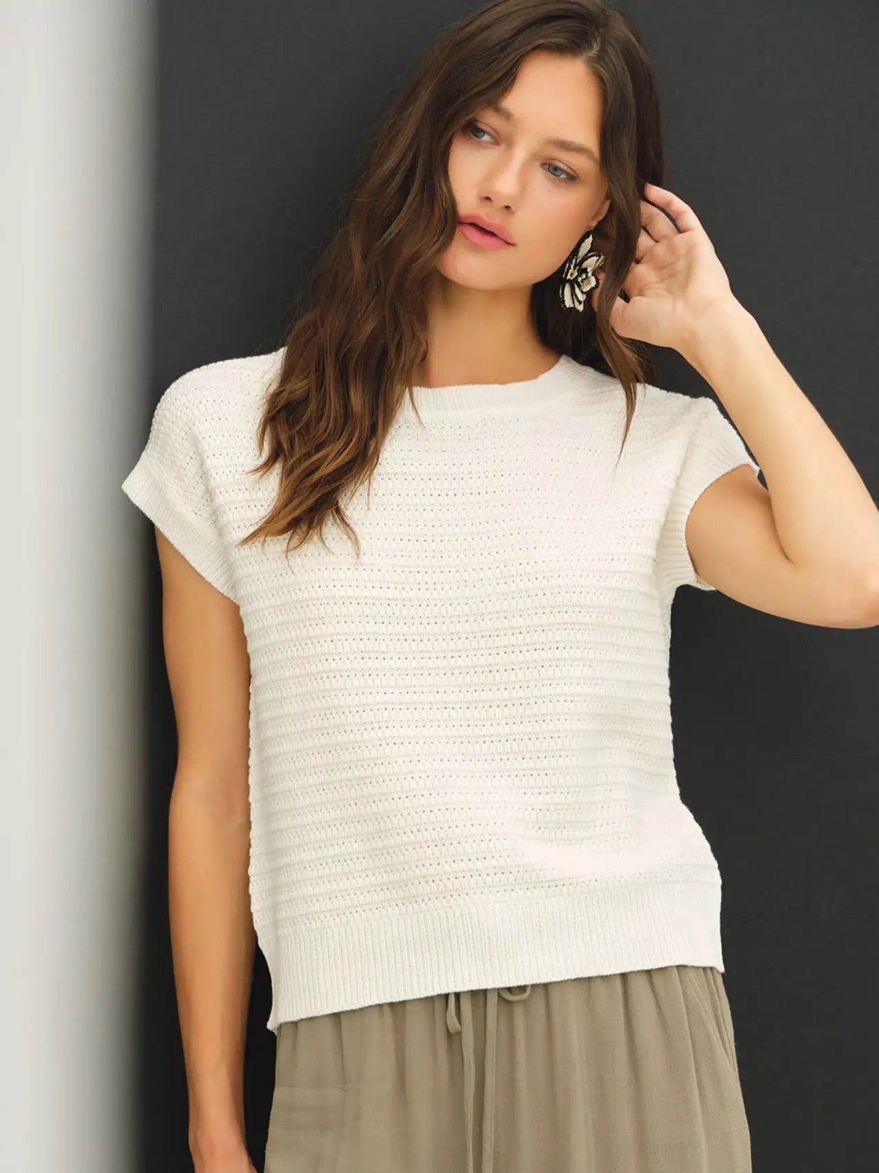 Textured Cap Sleeve Sweater
