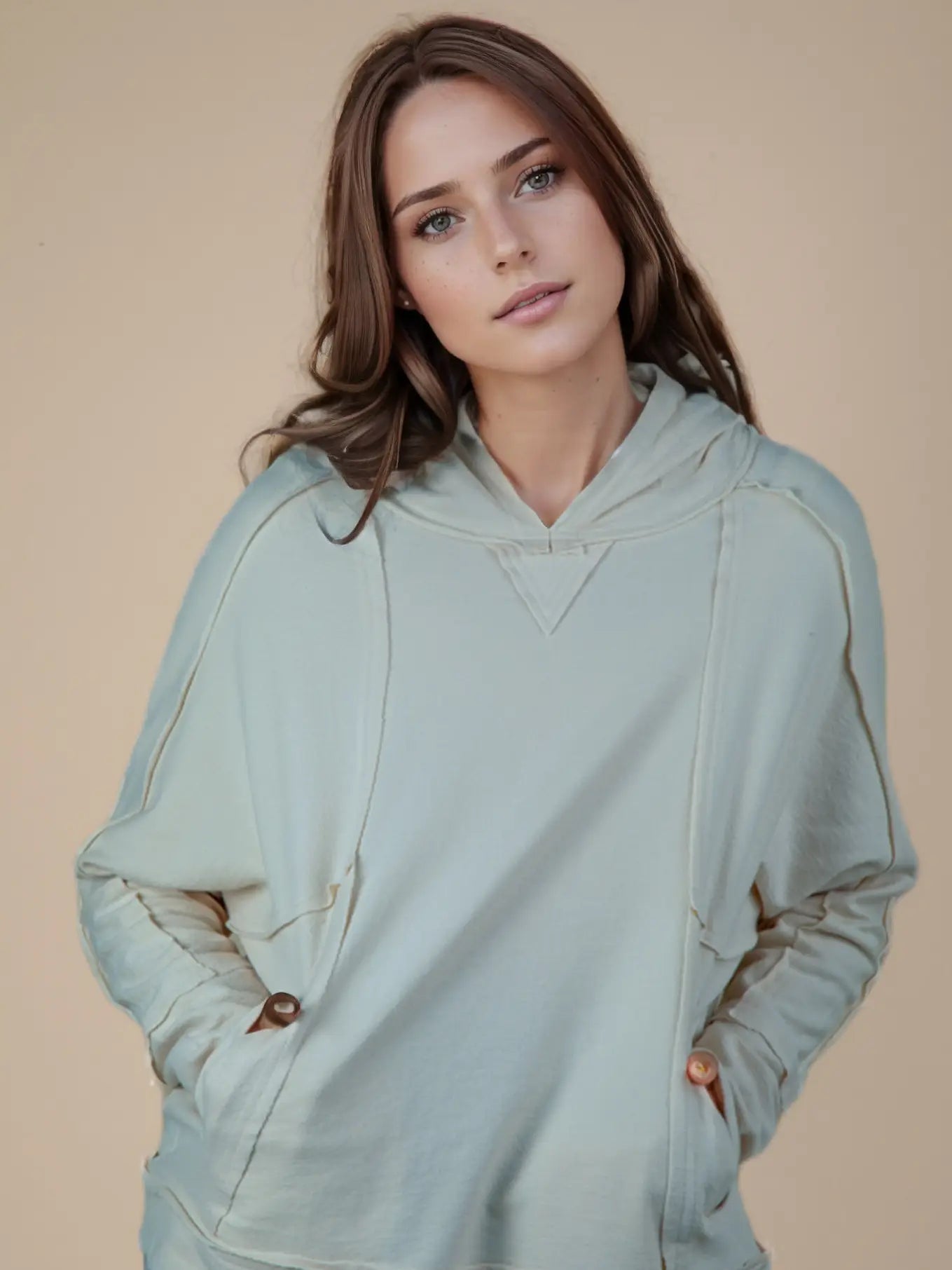 Raw Edge Detail Hoodie Top