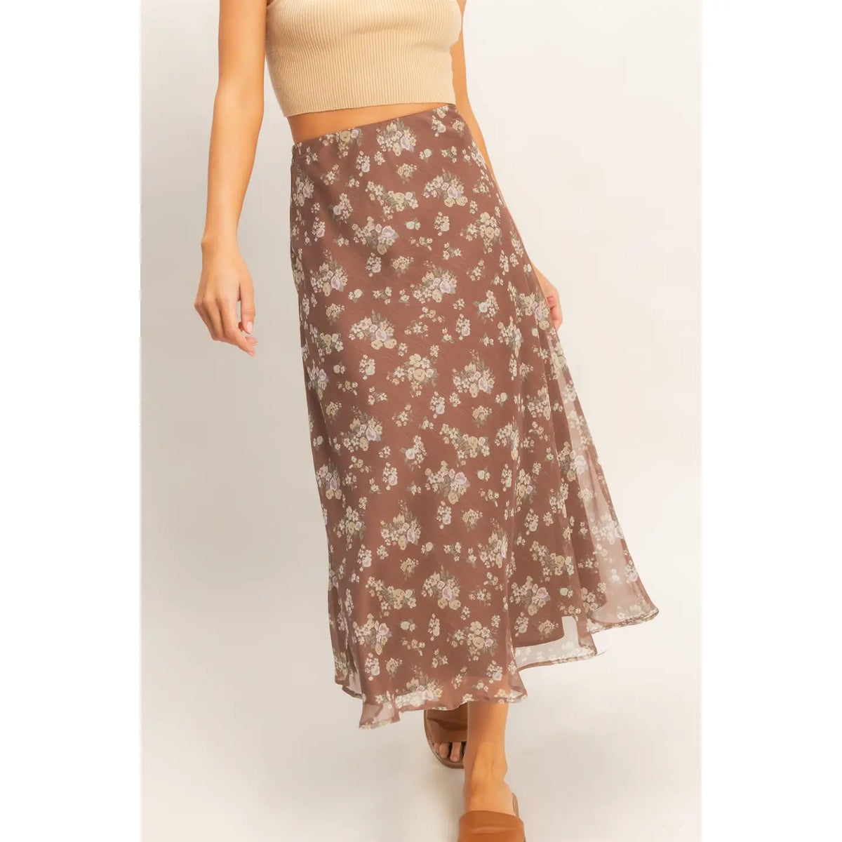 Brown Floral Print Skirt