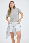 Back Seam Short Sleeve Top-Grey