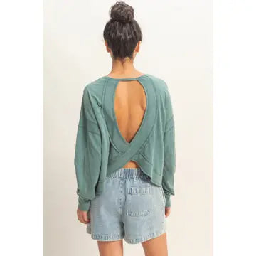 Cross Detail Open Back Long Sleeve