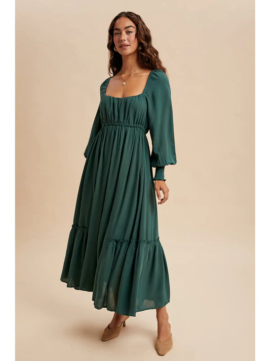 Gathered Long Sleeve Maxi Dress