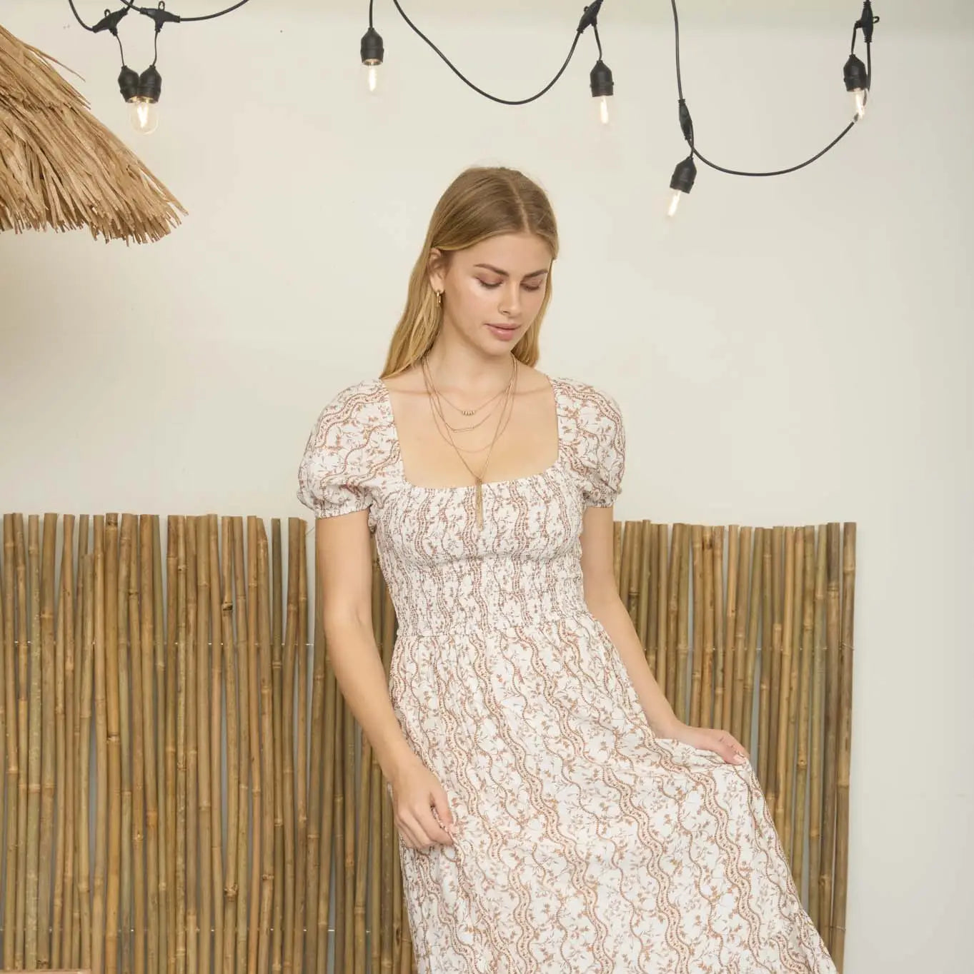 Wavy Floral Midi Dress
