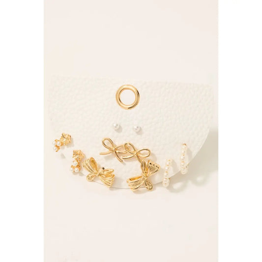 Bow Pearl Earring Set