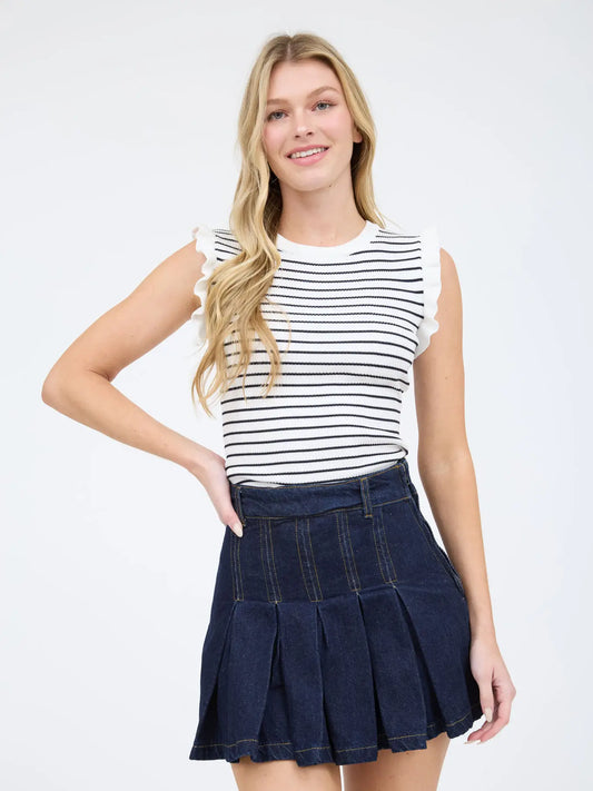 Stripe Ruffle Trip Sweater Tank
