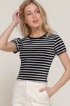 Stripe Ribbed Short Sleeve