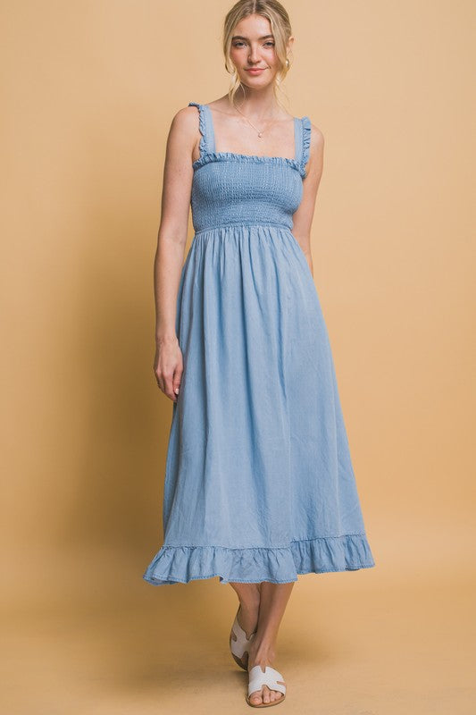 Smocked Maxi Dress-Lt. Blue