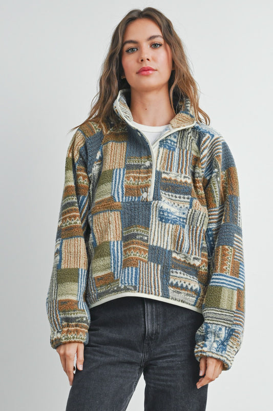 Blue Patchwork Multi Color Sweatshirt