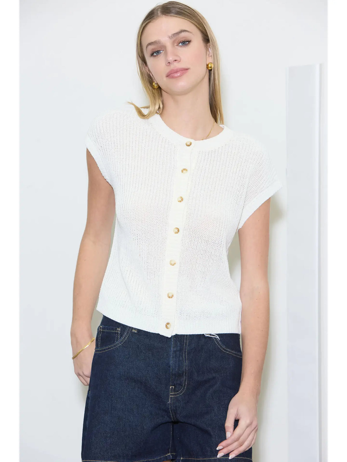 White Button Down Cardigan
