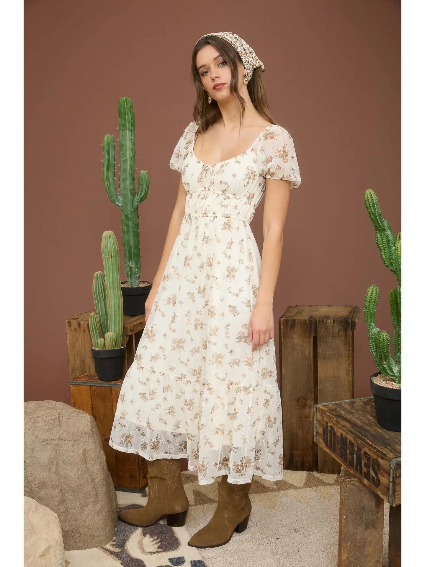 Floral Front Tie Midi Dress