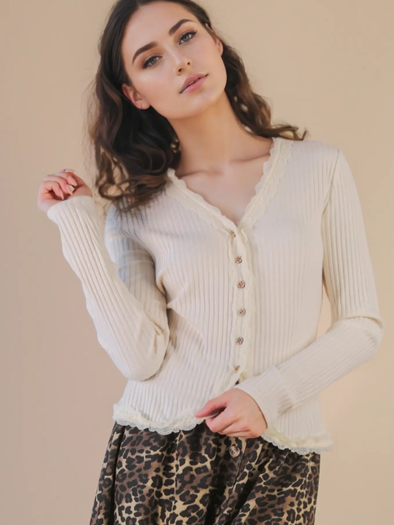 Button Down Lace Trim Top