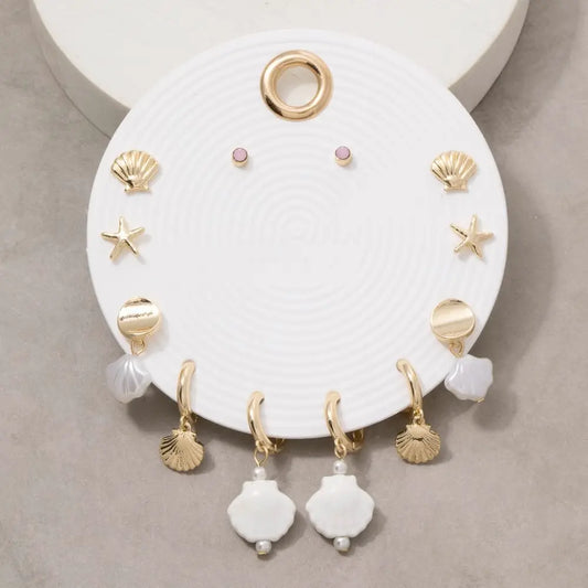 Gold Seashell Charm Earring Set