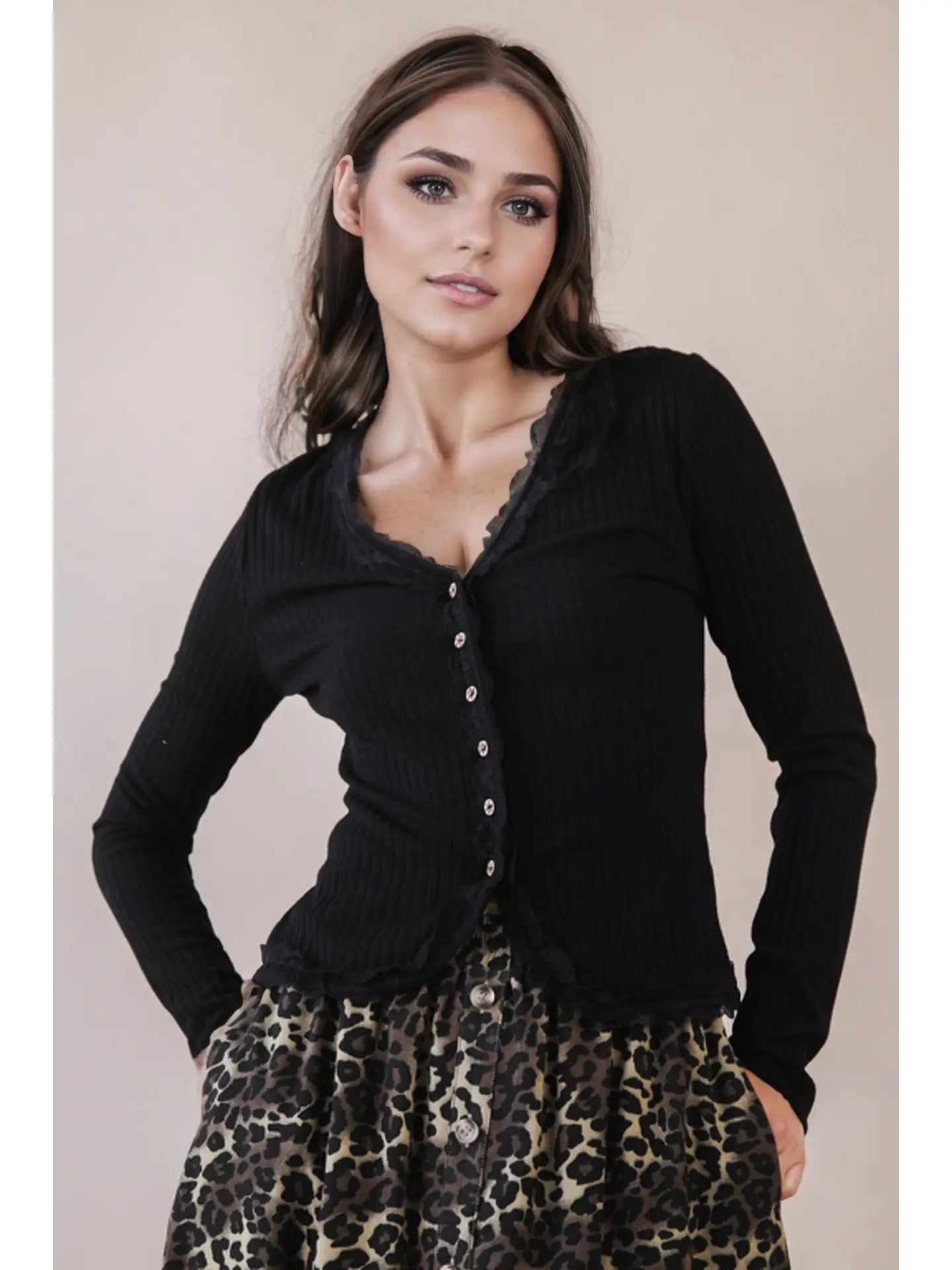 Button Down Lace Trim Top