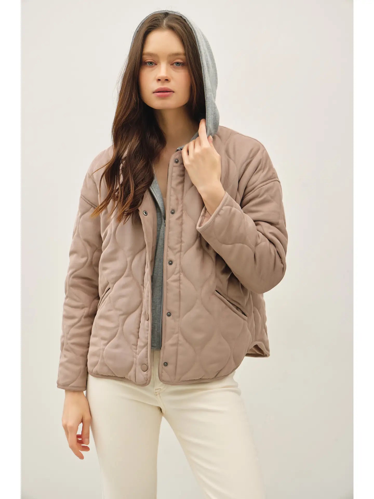 Mocha Quilted Jacket with Contrast Hood