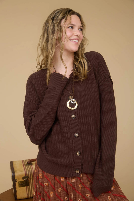 Exposed Seam Button Down Cardigan