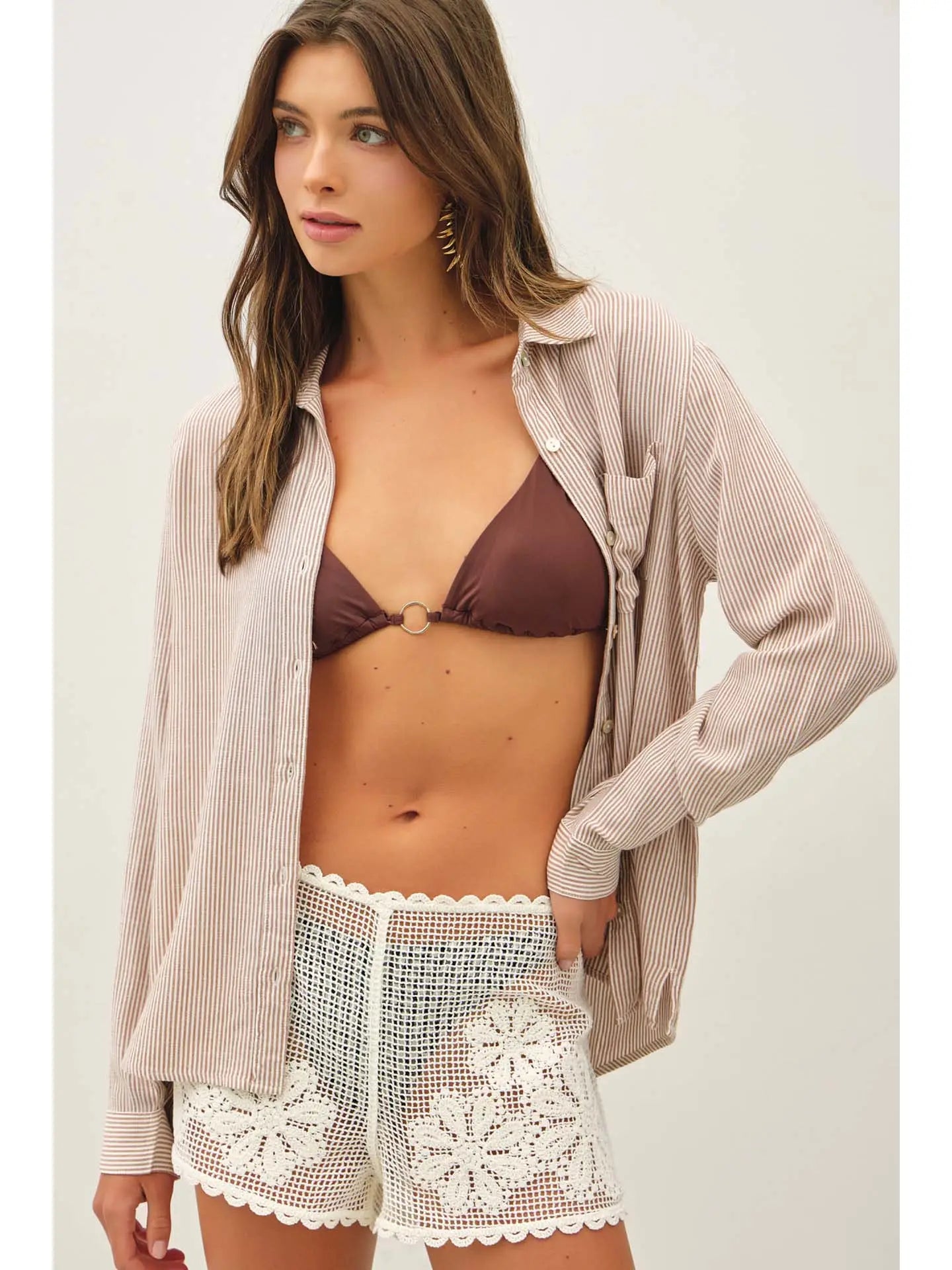 Linen Blend Stripe Button Up