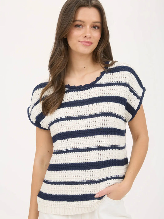 Navy Stripe Short Sleeve Sweater