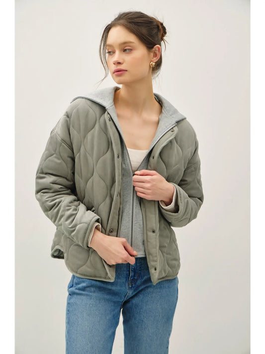 Quilted Jacket with Contrast Hood