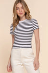 Stripe Ribbed Short Sleeve