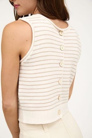 Reversible Stripe Button Cardigan Vest-White