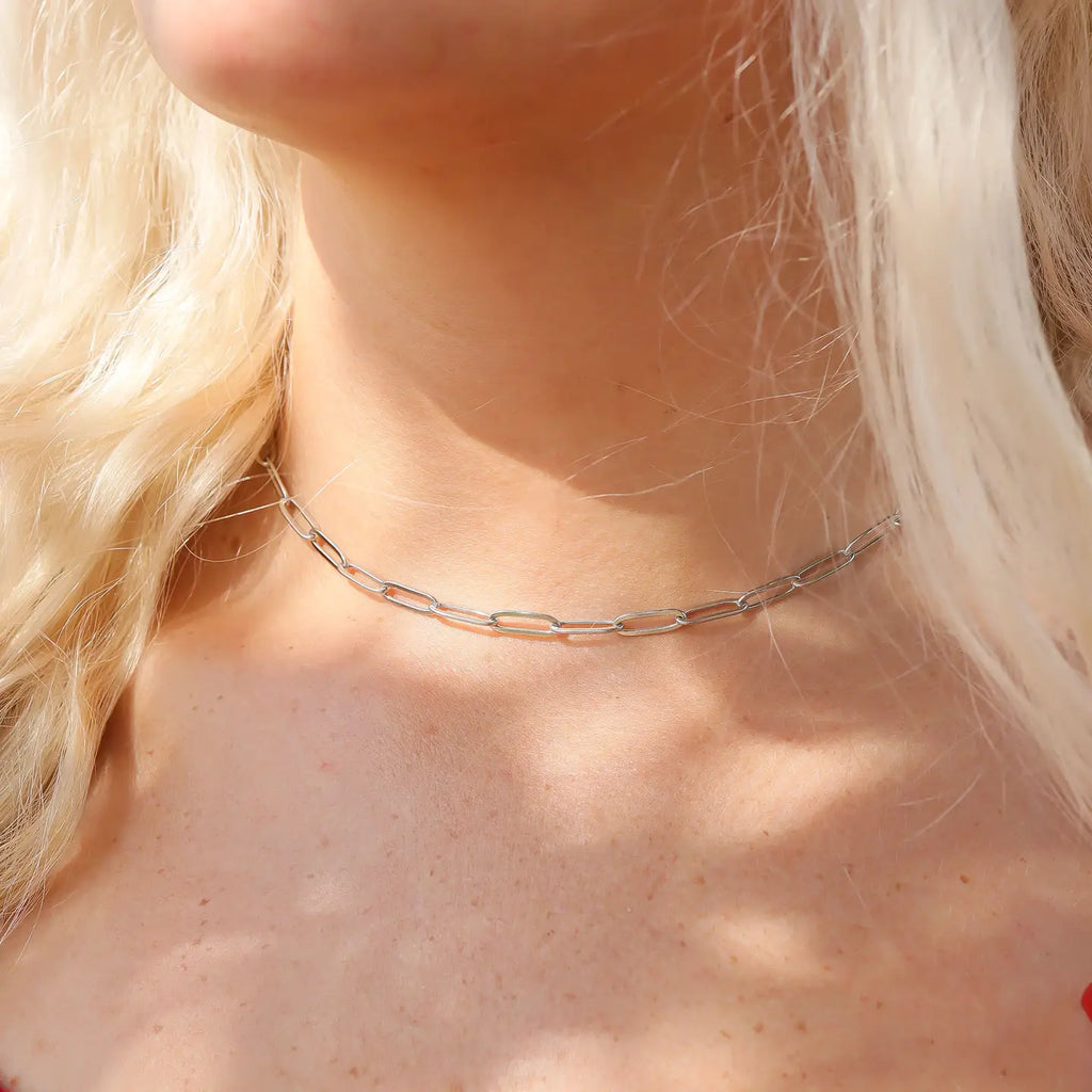 Paperclip Chain Necklace-Silver